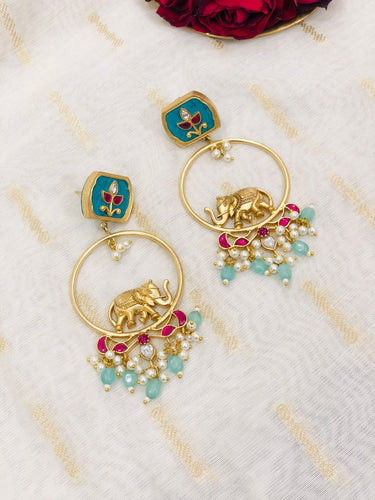 Mint Elephant Motif Earrings